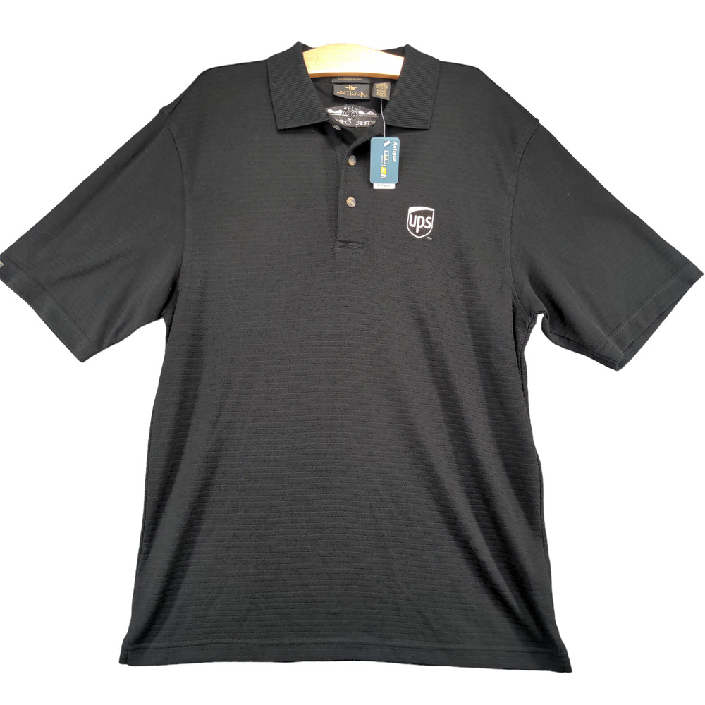 Antigua Mens UPS Employee Uniform Polo Shirt Black Size L W/Tags Embroidered